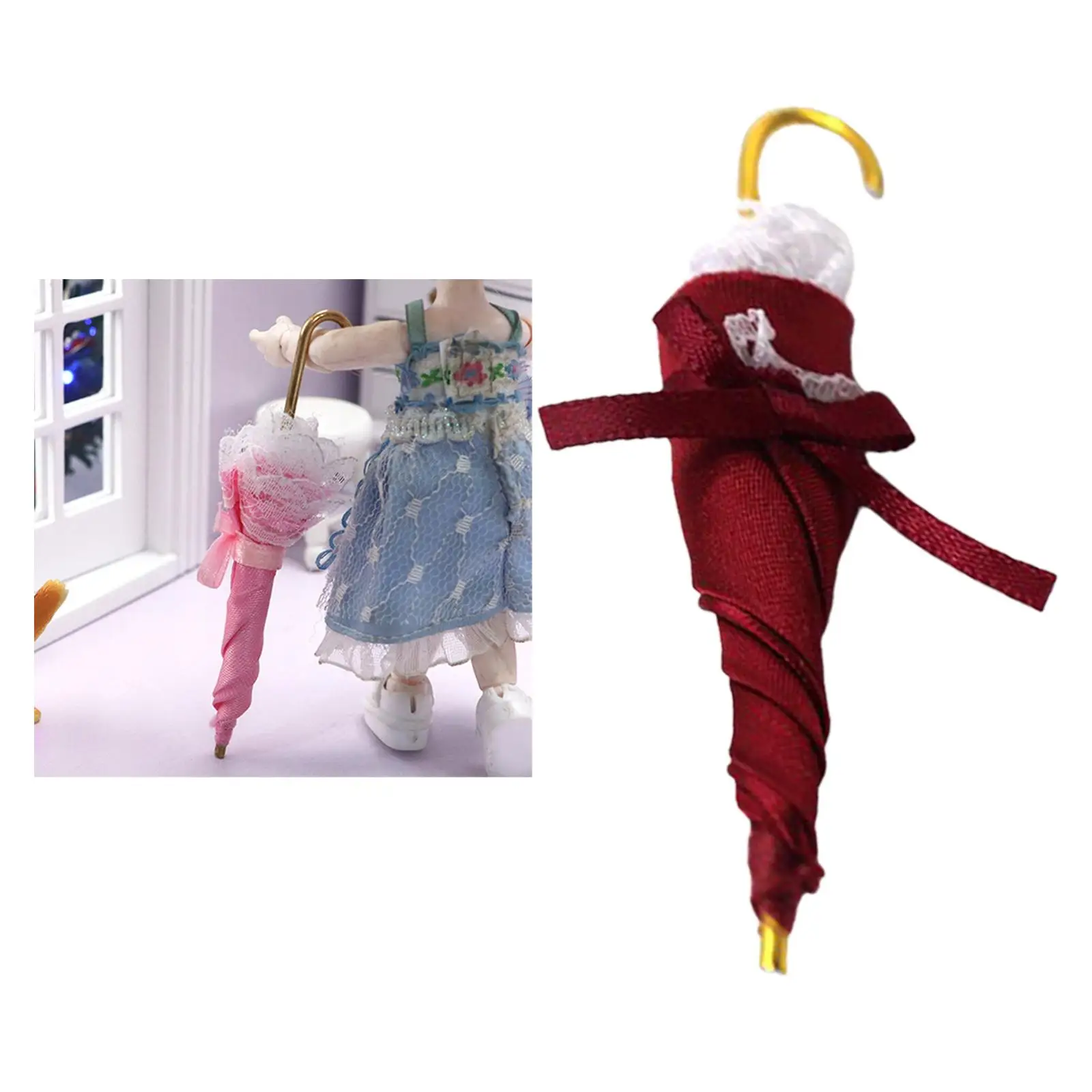 4x Doll House Umbrella Bridesmaid DIY Wedding Accessories Figure for Red