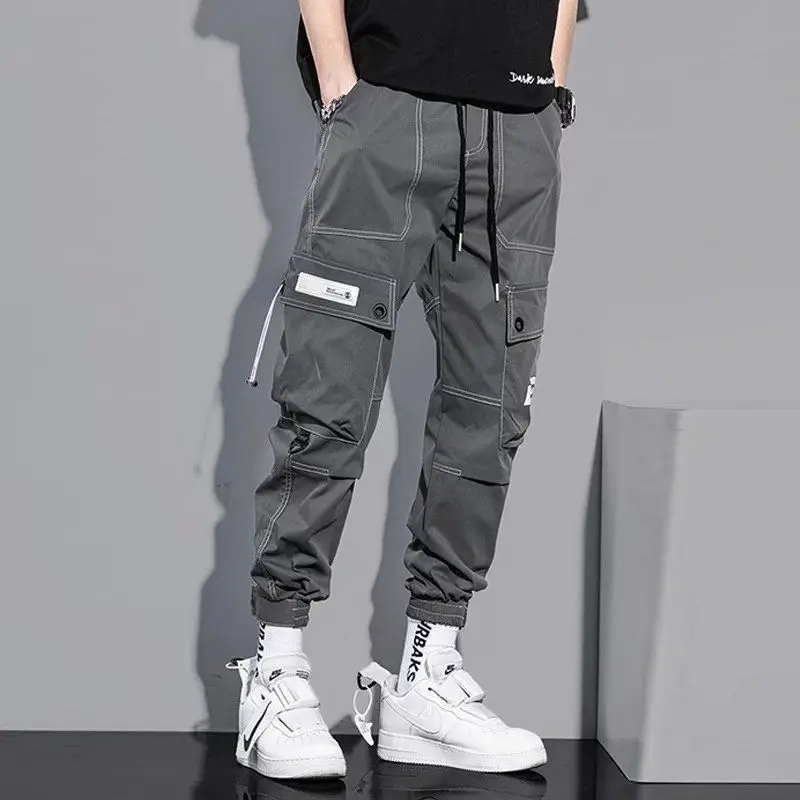 Korean Style Men Casual Pants New Trendy Brand Loose Fit Harem Pants Nine Inch Length Cuffed Hem Plus Size Long Cargo Pants