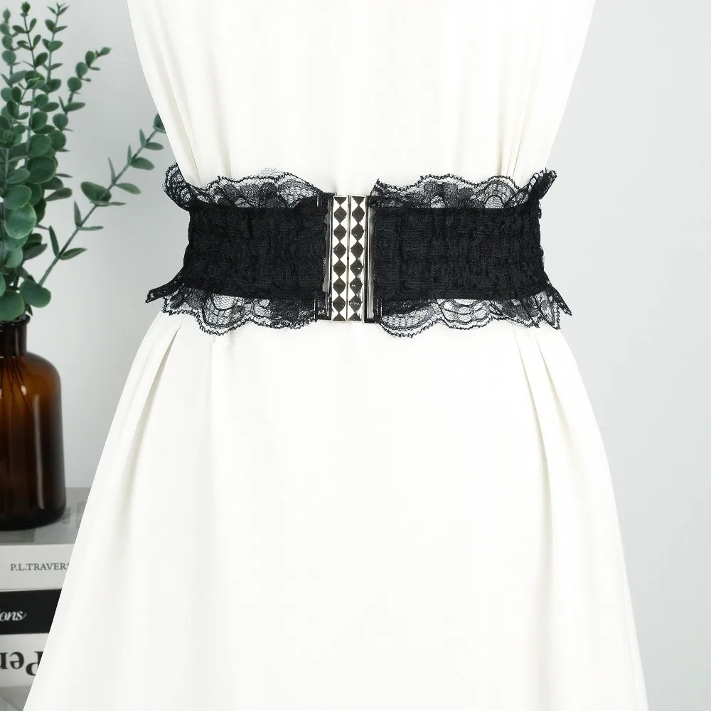 حزام خصر دانتيل أنيق متعدد الاستخدامات بلون سادة بعرض 6 سم وأحزمة مرنة وحزام خصر للنساء