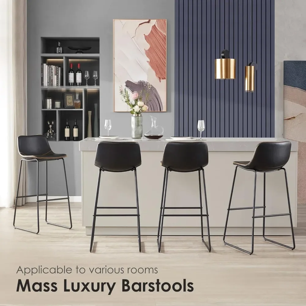 Ensemble de tabourets de bar avec dossier, piste de bar du milieu du siècle, chaise noire, meubles de café sans fret, 30 po, 2 pièces