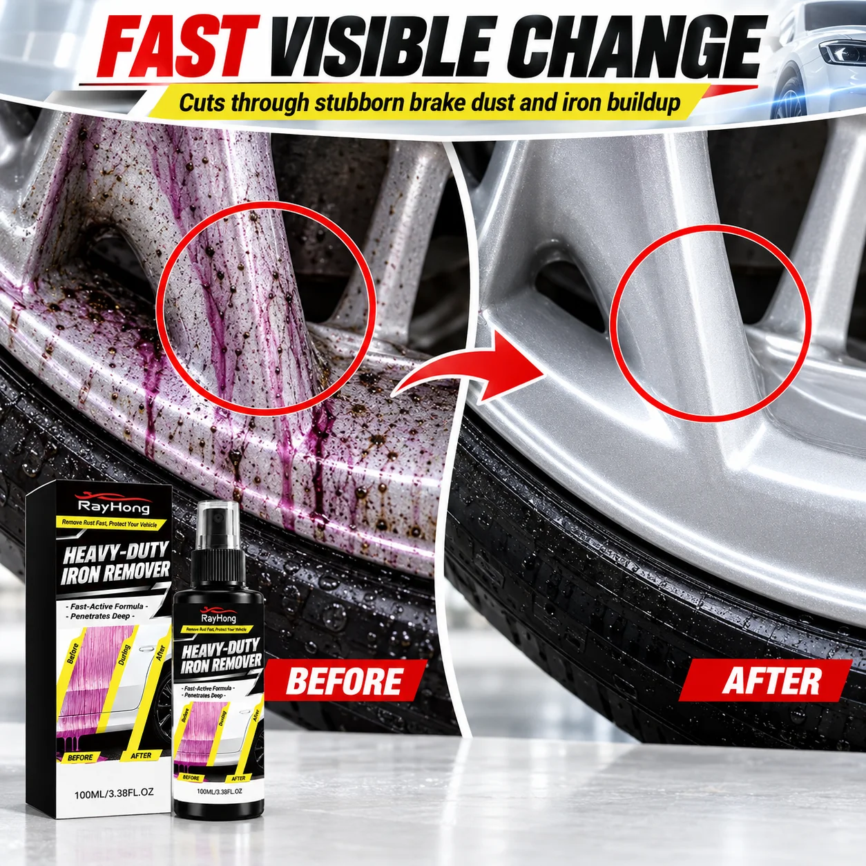 Iron Remover Car Detailing Fallout Spray Decontamination Kit Rust Remover Spray for Brake Rim Metal Surface Particles