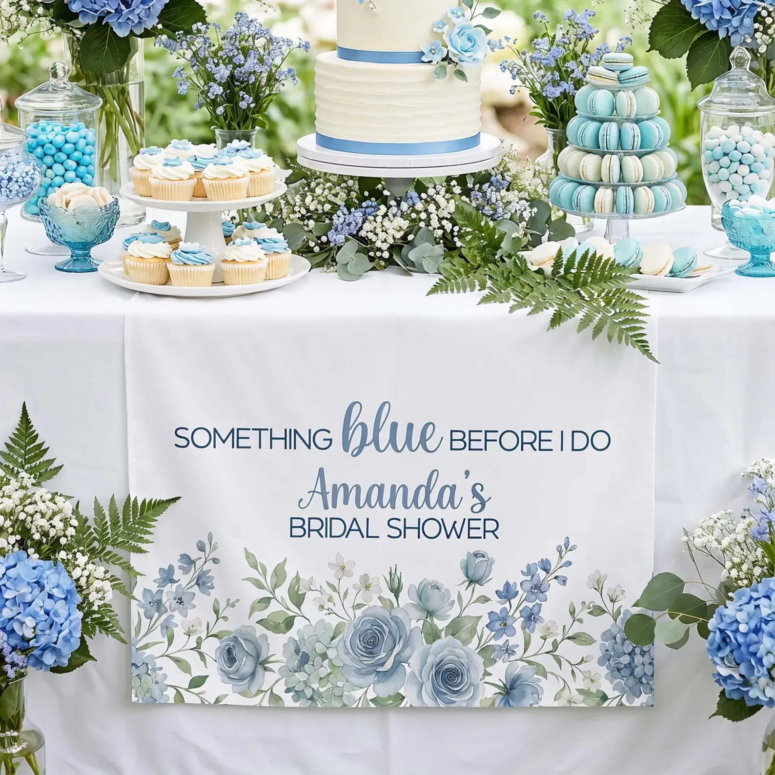 

Синяя дорожка на стол для девичника, синие украшения для девичника, синие цветочные декорации для девичника на заказ