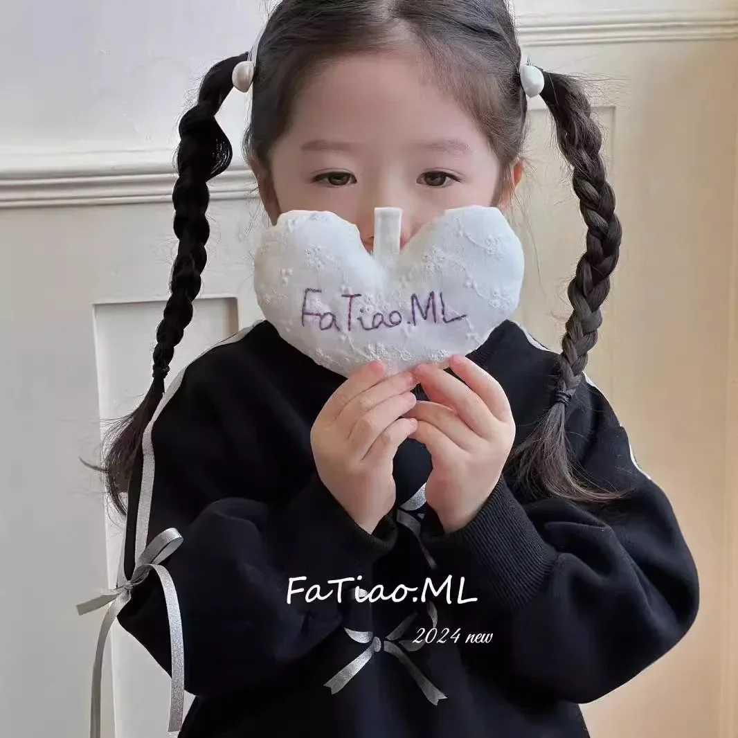 Girls Hoodie 2024 Autumn New Childrens Clothes Korean Style Girls Baby Foreign Style Bow Black Hoodie Casual Simple Daily