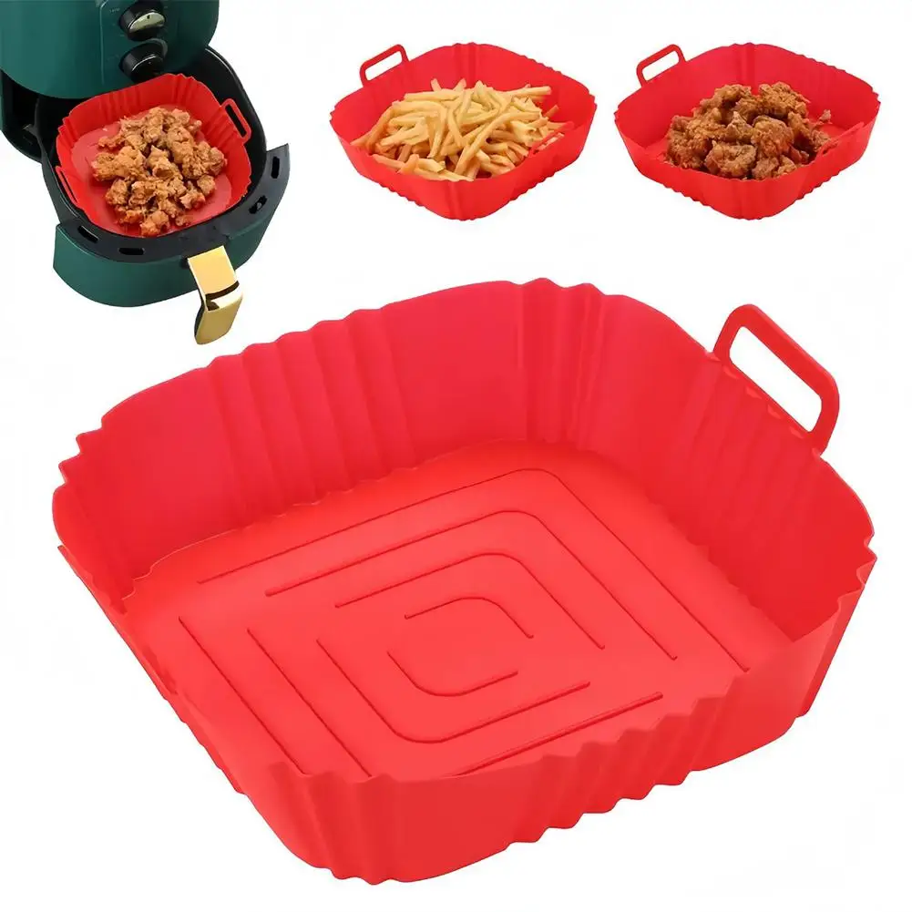 Verbesserte 22cm Silikon-Backplatte für Heißluftfritteuse, Pizza und Brathähnchen, Wiederverwendbarer Silikonkorb als Zubehör für Heißluftfritteusen