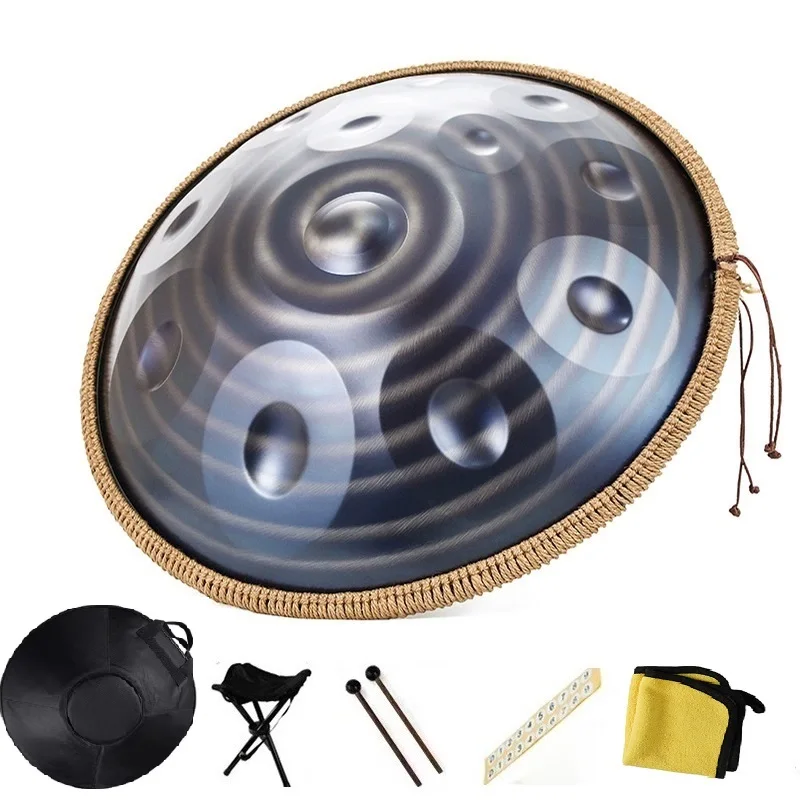 22 Inch Handpan D Kurd 9/10/12 Notes Nitride Stainless Steel Pantam Drum 440/432Hz Meditation Yoga Stage Performance Hand Drum