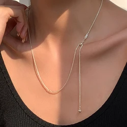 S925 Sterling Silver Adjustable Pull Type Snake Chain Choker Necklace Simple Heart-Shaped Pendant Women's Gift Boutique Jewelry