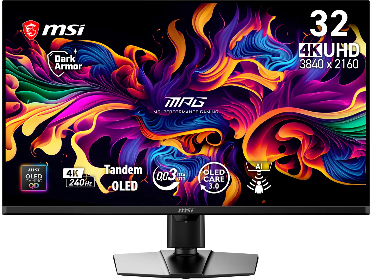 MSI 32 inch UHD 4K 240Hz Adaptive Sync HDR500 OLED Gaming Computer Monitor with Height Adjustable, Pivot, Swivel & Tilt Stand MPG 322UR QD-OLED X24