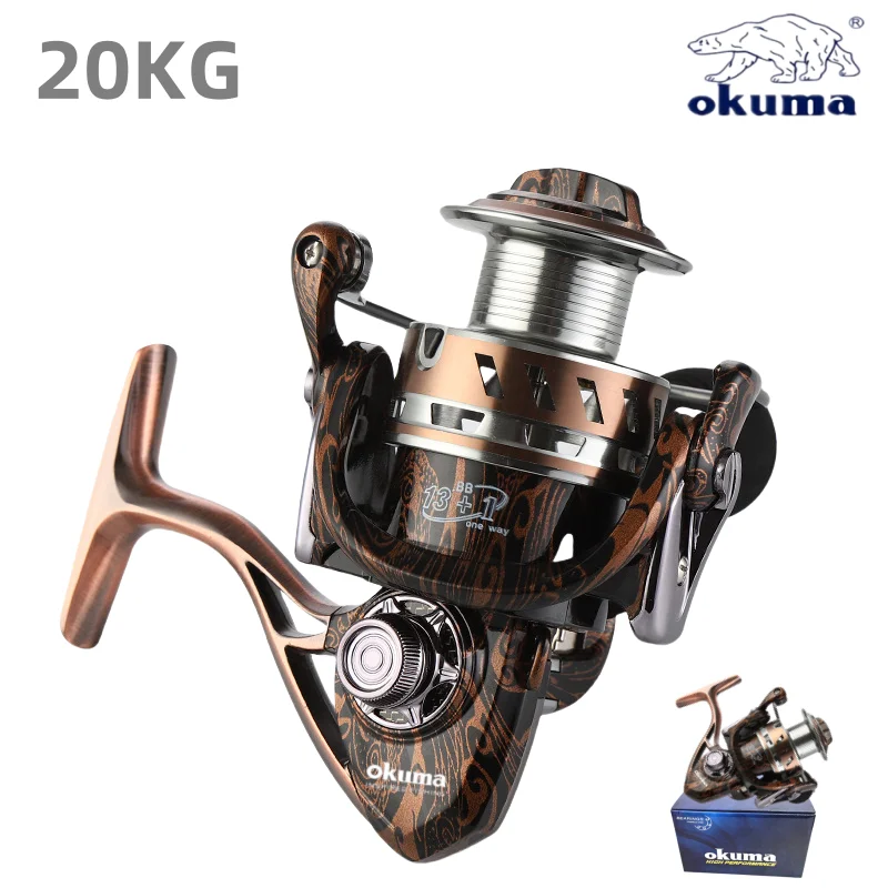 Рыболовная катушка Okuma с леопардовым принтом, большая тормозная сила 20 кг, точная передающая конструкция, гладкая и стабильная