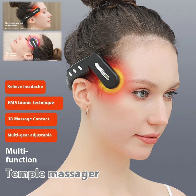 Head temple massager sleep massager EMS micro-current vibration refreshing  hot headache head therapy device - AliExpress 66