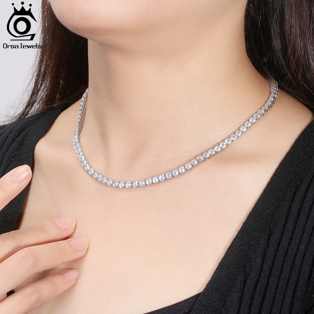 Imagem -03 - Orsa Jewels-luxo 925 Sterling Silver Colar de Correntes Tênis para Mulheres Colar Cubic Zirconia Redondo Jóias da Moda mm mm Sc74