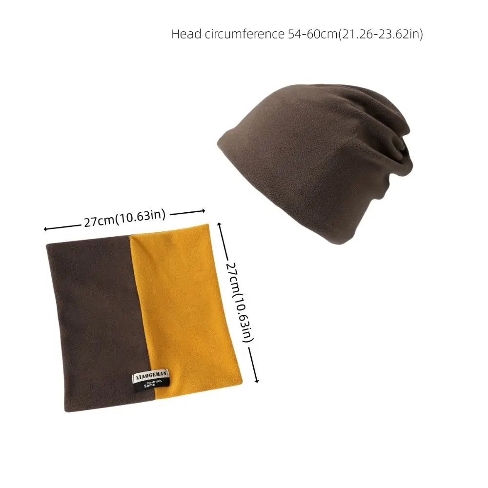 Fashion Thicken Men's Neck Warmer Hat Snood Velvet Scarf Cap Set Warm Color Blocking Windproof Hat Riding