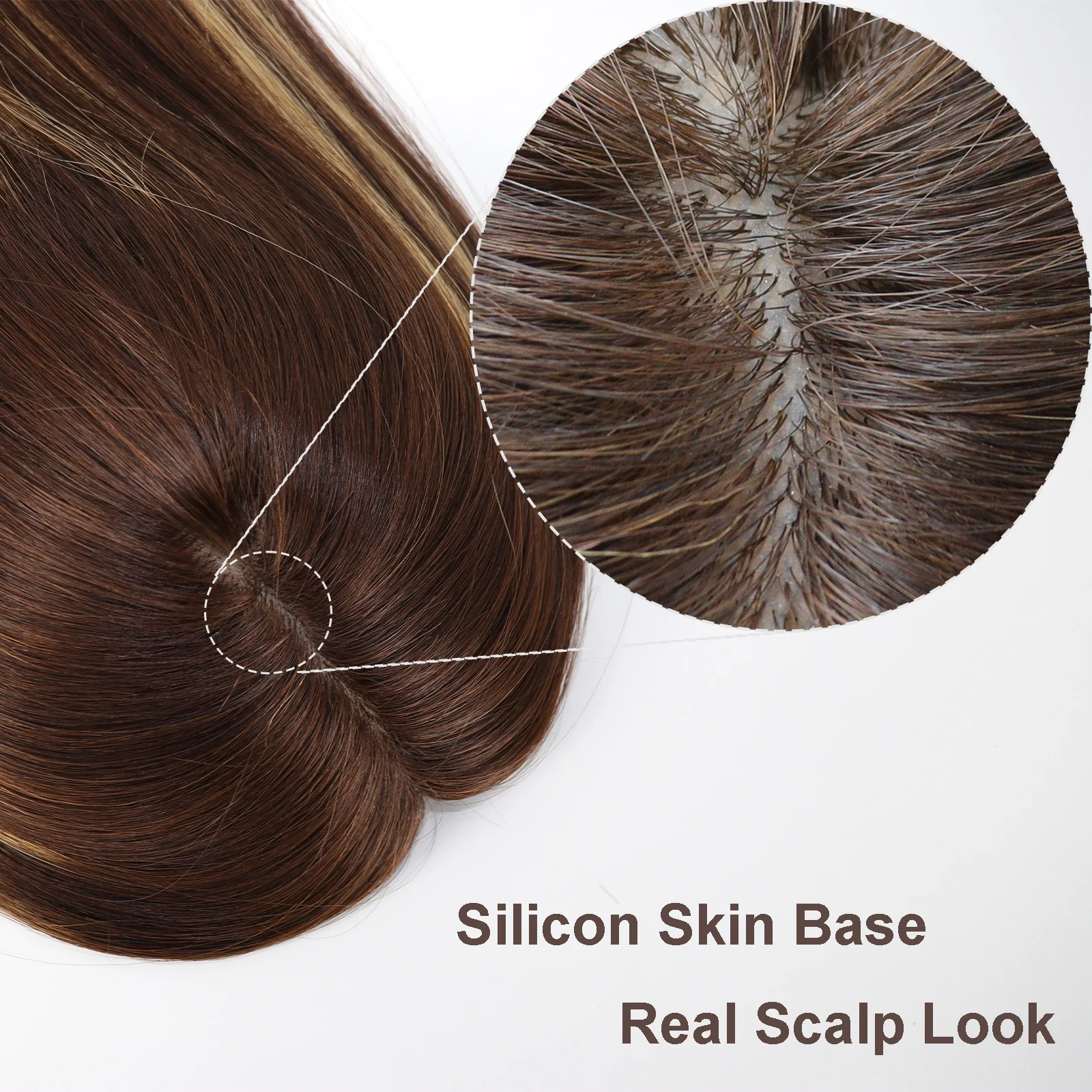 Топпер Silk Base Virgin Human Hair 4/27 Highlight Прямой топ из шелковой кожи с ПУ вокруг рояльного цвета с зажимами для женщин