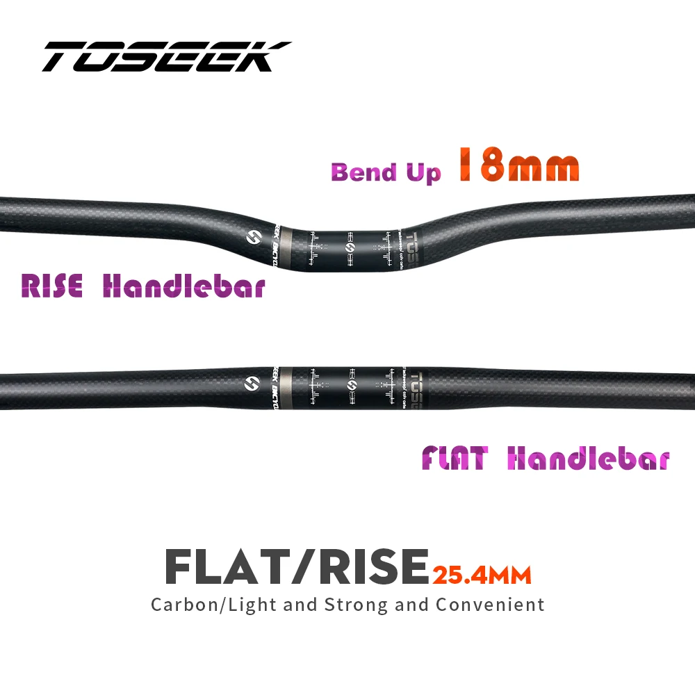 

TOSEEK 25.4mm Full Carbon Handlebar Folding Bike Horizontal Handle Bar One-Shaped Ultralight Bicycle Rise Handlebar 400-700MM