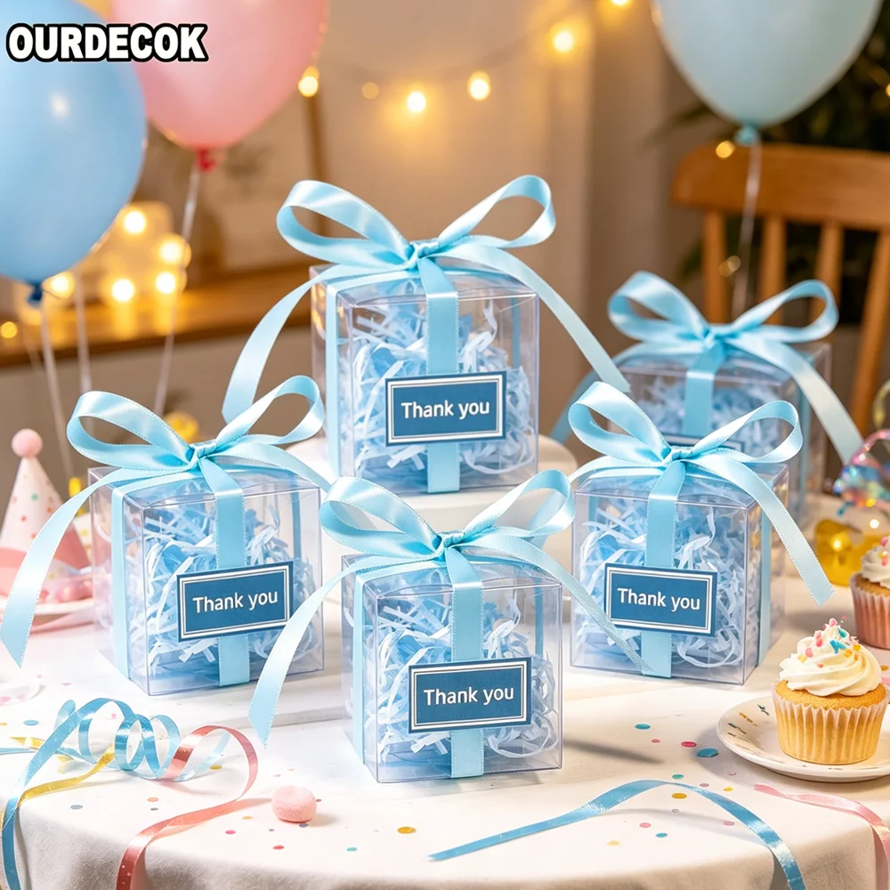 50Pieces/lot Clear Square Wedding Favor Gift Box PVC Transparent Party Candy Bags Chocolate Boxes 5x5x5cm caja de dulces