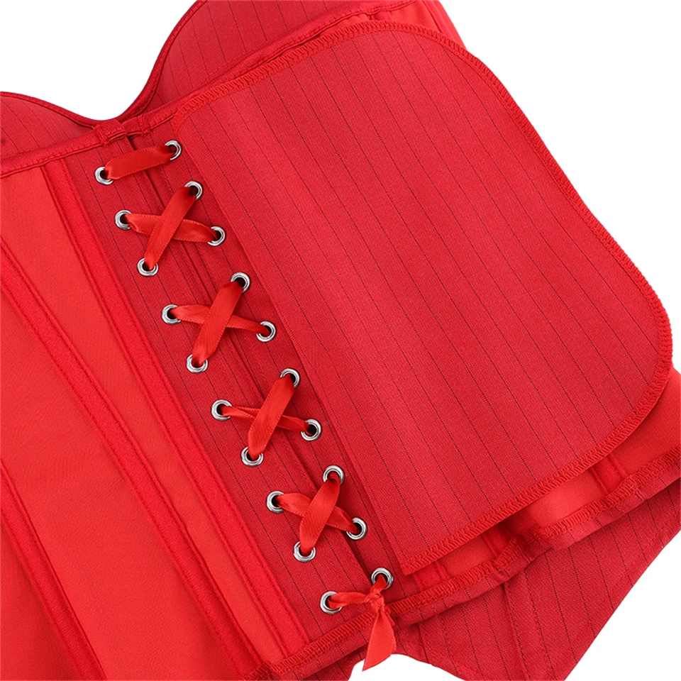 Becirzet Damen Overbust-Korsett mit Reißverschluss, gestreift, Schnür-Bustier, Taillenformer, Bauchkontrolle, Shapewear, Oberteil für Bürodamen – Detail 30