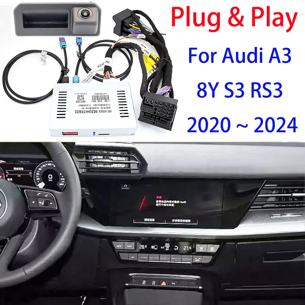Обновленная камера заднего вида HD-декодера траектории для Audi A3 8Y S3 RS3 2020 ~ 2024 OEM, оригинальный экран, камера заднего вида Plug & Play