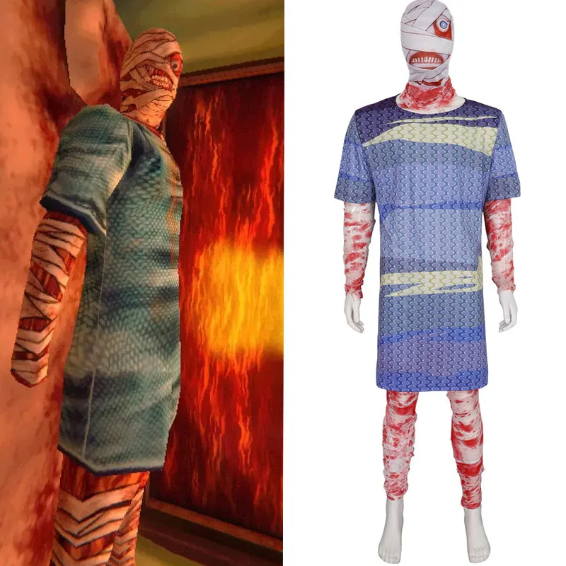 

Игра страшное мужское платье для полоскания рта, травмированный капитан, вьющийся косплей, синее кровавое больничное платье для взрослых, боди зентай, костюм на Хэллоуин