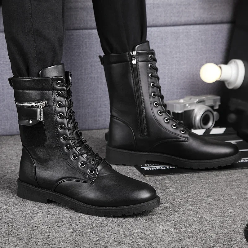 Marka buty męskie łańcuszek męskie buty czaszka metalowa klamra zasznurować męskie buty motocyklowe Punk męskie buty Rock 2019 — zdjęcie 2