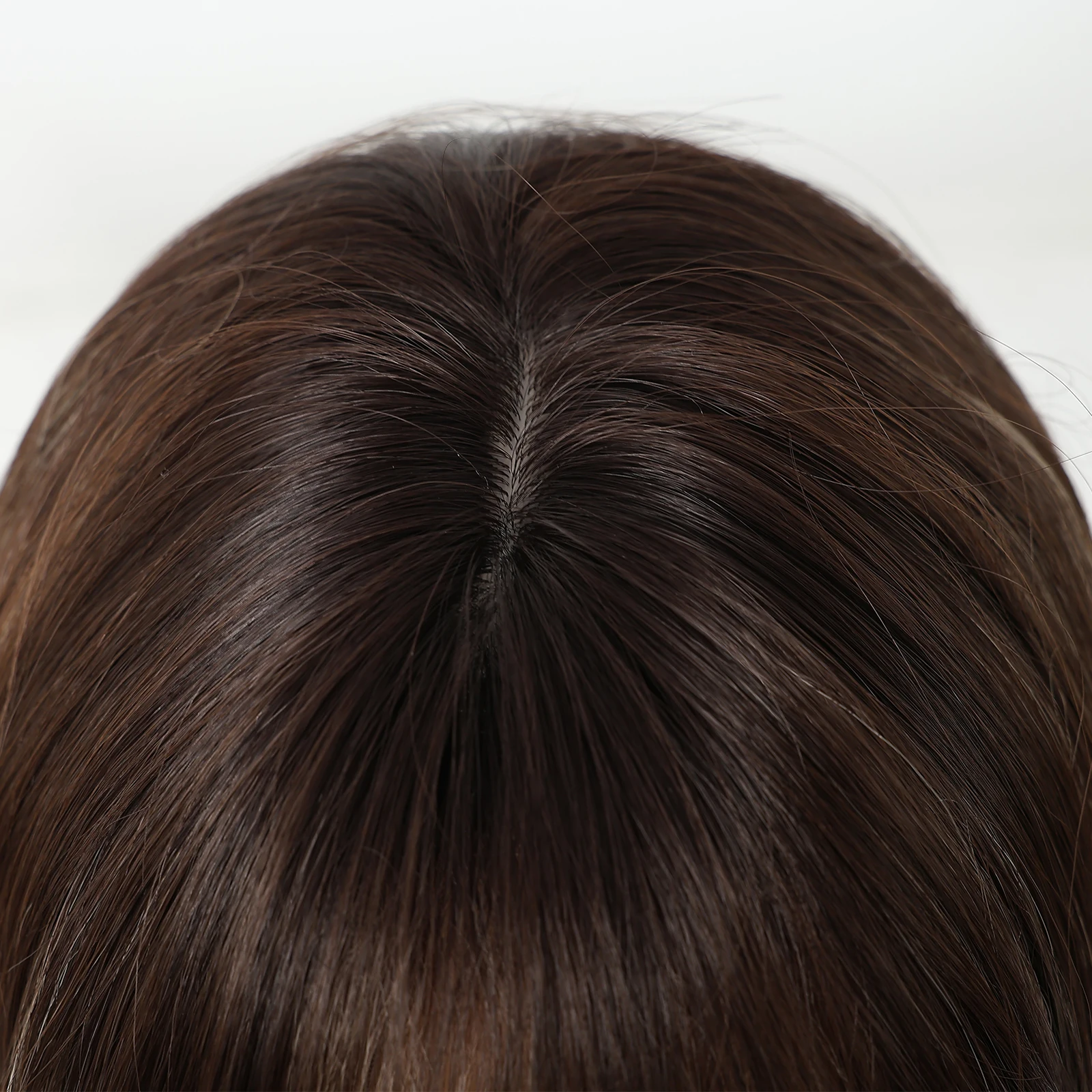 ALAN EATON Long Brown Highlight Synthetic Wigs Layered Straight Hair Wig Realistic Fake Hair for Daily Wear High Temperature Wig