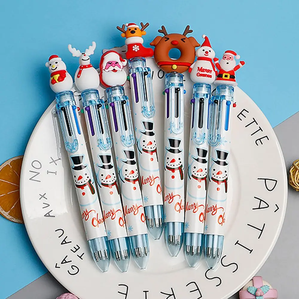 1PC Cartoon Xmas Tree Deer Elementary School Christmas Ballpoint Pen Six Color Pen Santa Claus Stationery