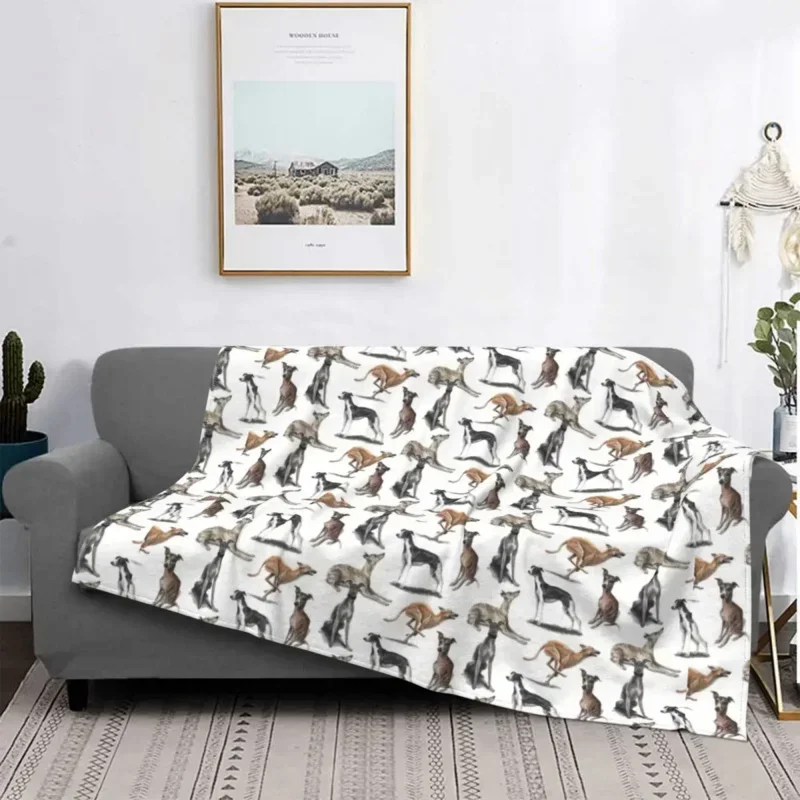 The Whippet coperta morbida flanella in pile Warm Greyhound Sighthound coperte per cani per biancheria da letto per ufficio copriletti per divani