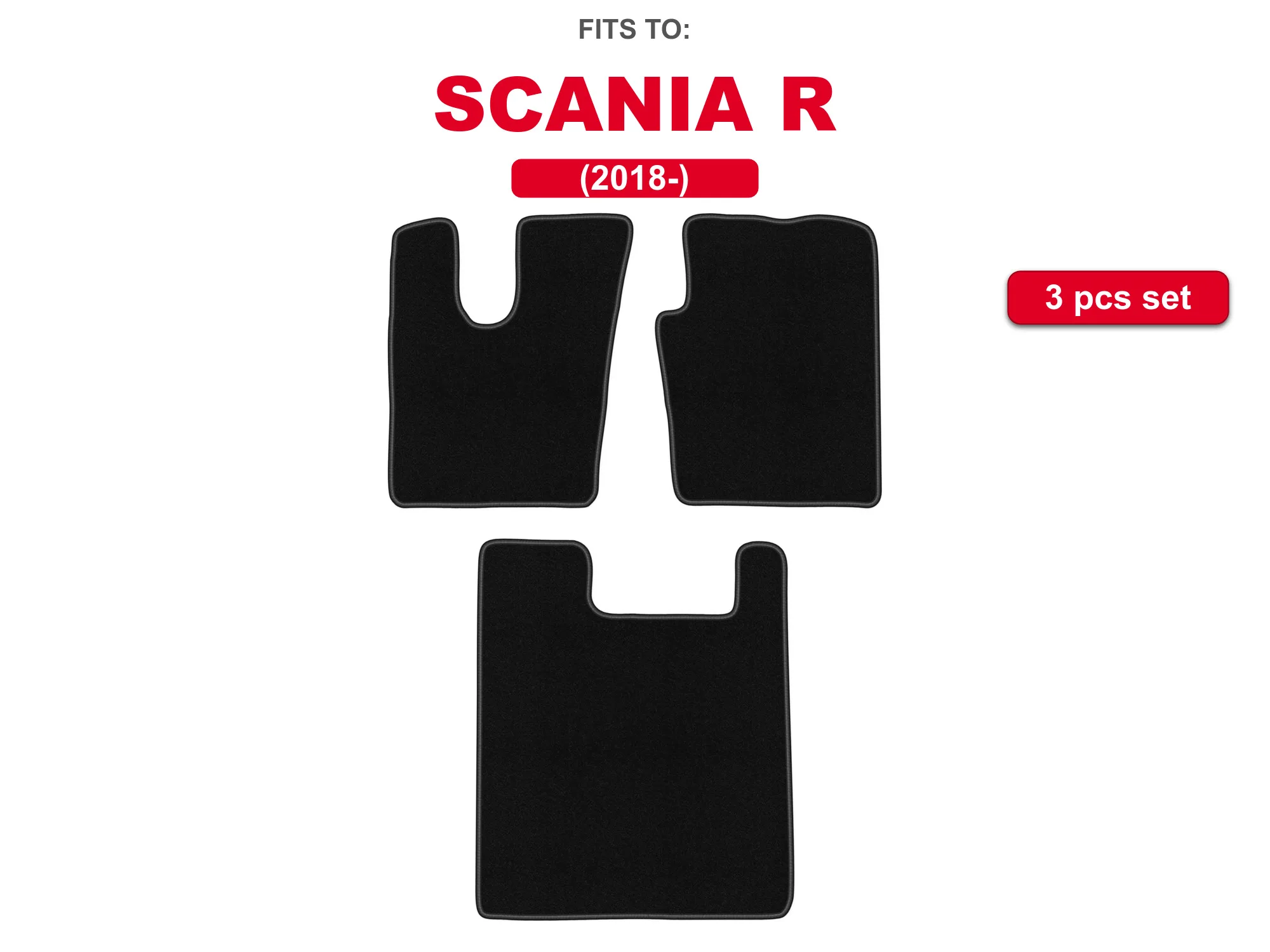 Auto-velourmatten voor: Scania R 2018-zwarte vrachtwagen, bijpassende automattenset