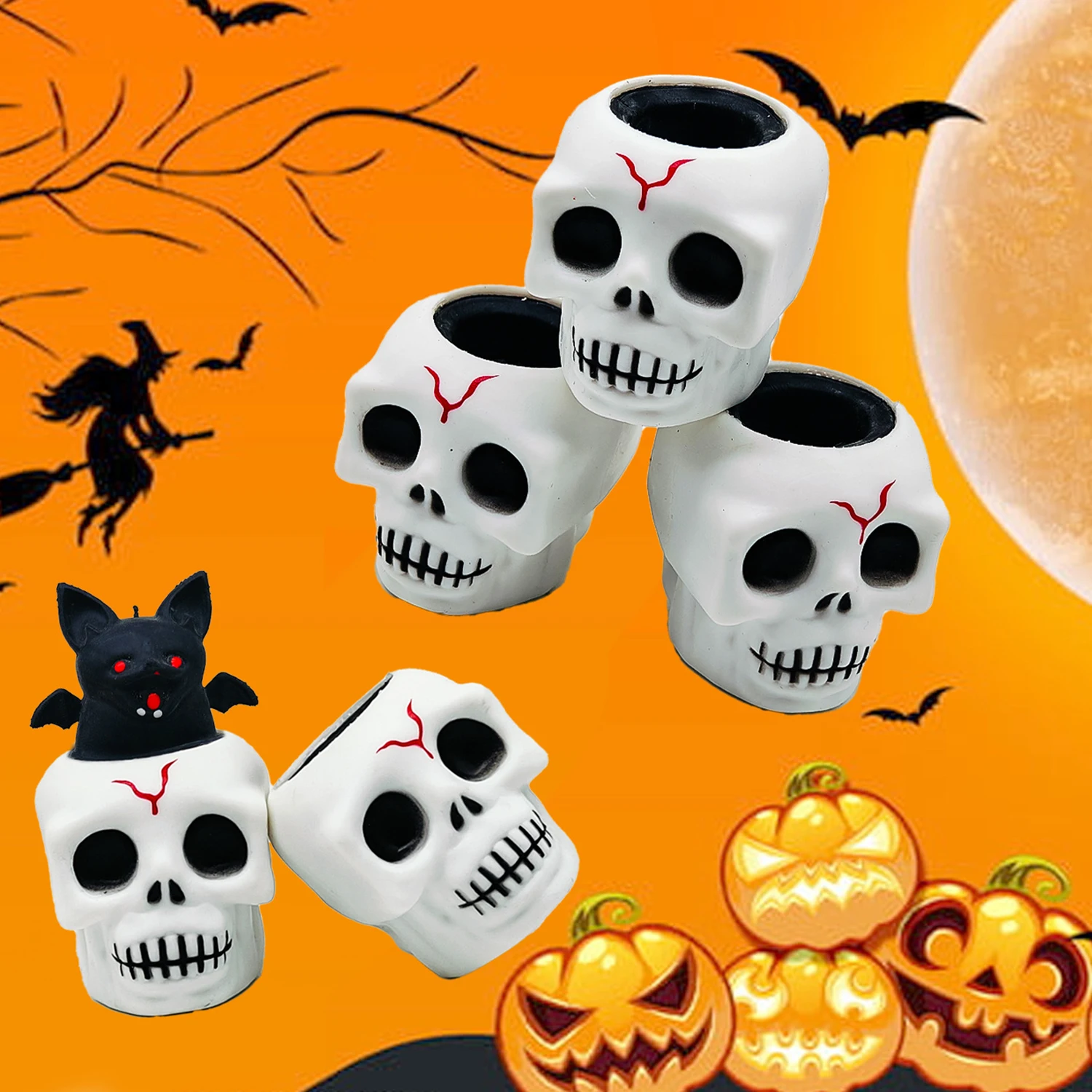Zabawka antystresowa w kształcie czaszki na Halloween, piórko do włosów, nowa, unikalna zabawka do ściskania, idealna na prezent.