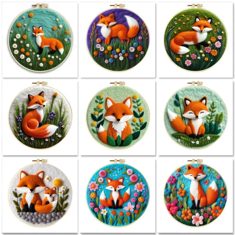 

GATYZTORY 1 Pack Fox Pattern Needle Felt Starter Set Needle Animal Wool Felt Supplies For Beginners Felting Needles For Diy Gift