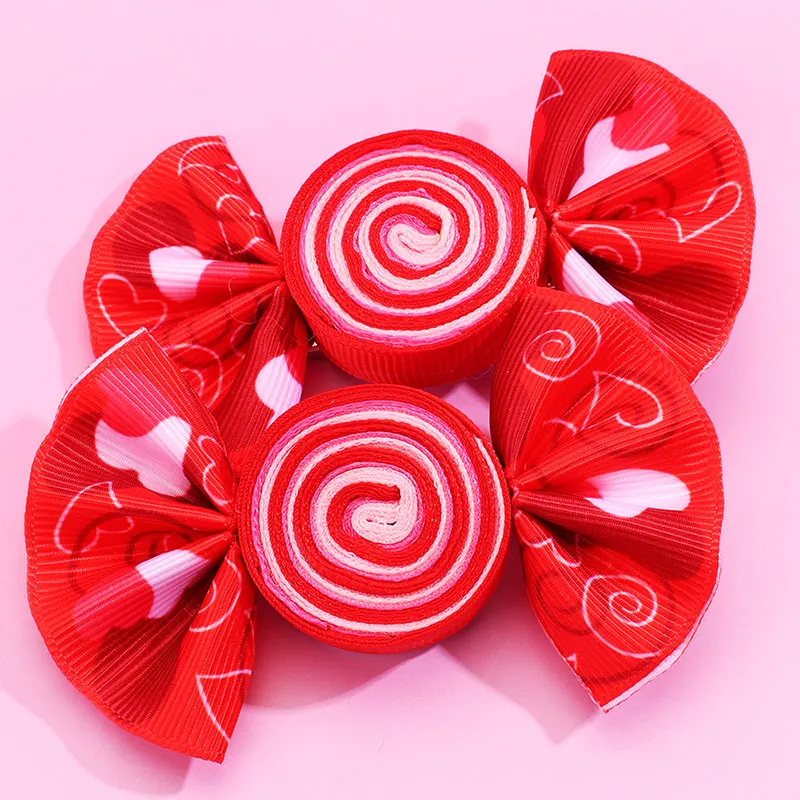 2Pcs Cute Ribbon Print Bowknot Hair Clips For Kids Handmade Candy Hairpins Barrettes Headwear Girls Hair Accessories