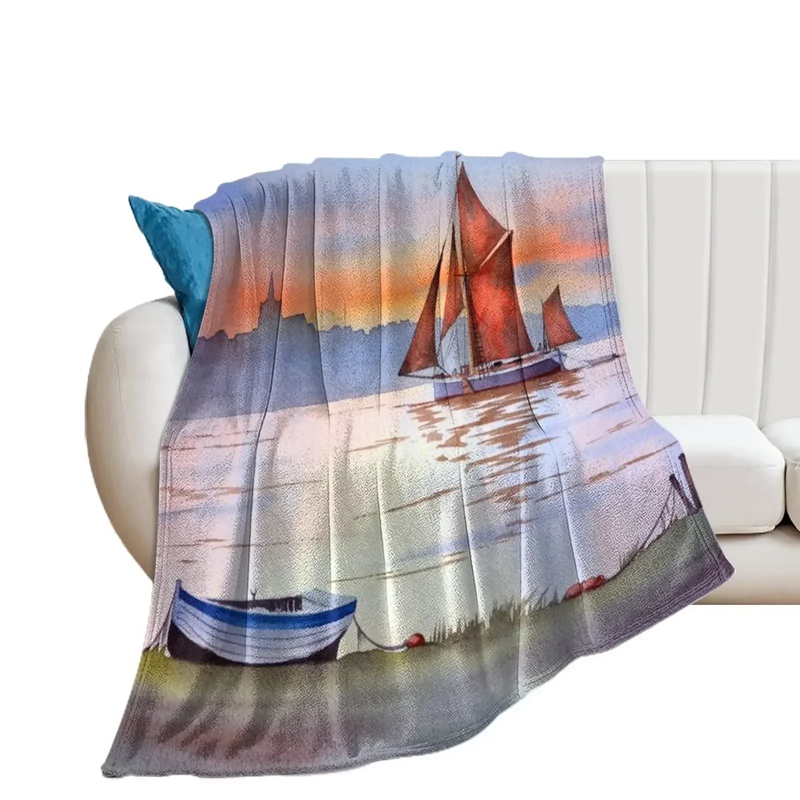 Thames Barge At Maldon Essex England Throw Blanket Cute Decorative Beds Thermal Blankets