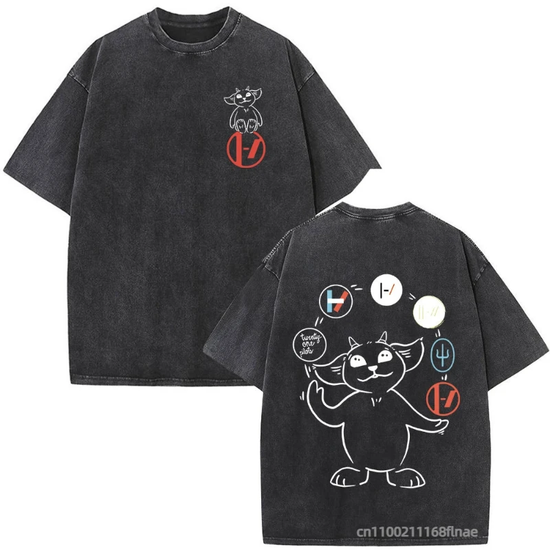 New Men's Street Dance Costume Top 25 Men's Rock Band 21 Pilot Retro Washed T-shirt Street Hip Hop Style Dance Performance Top