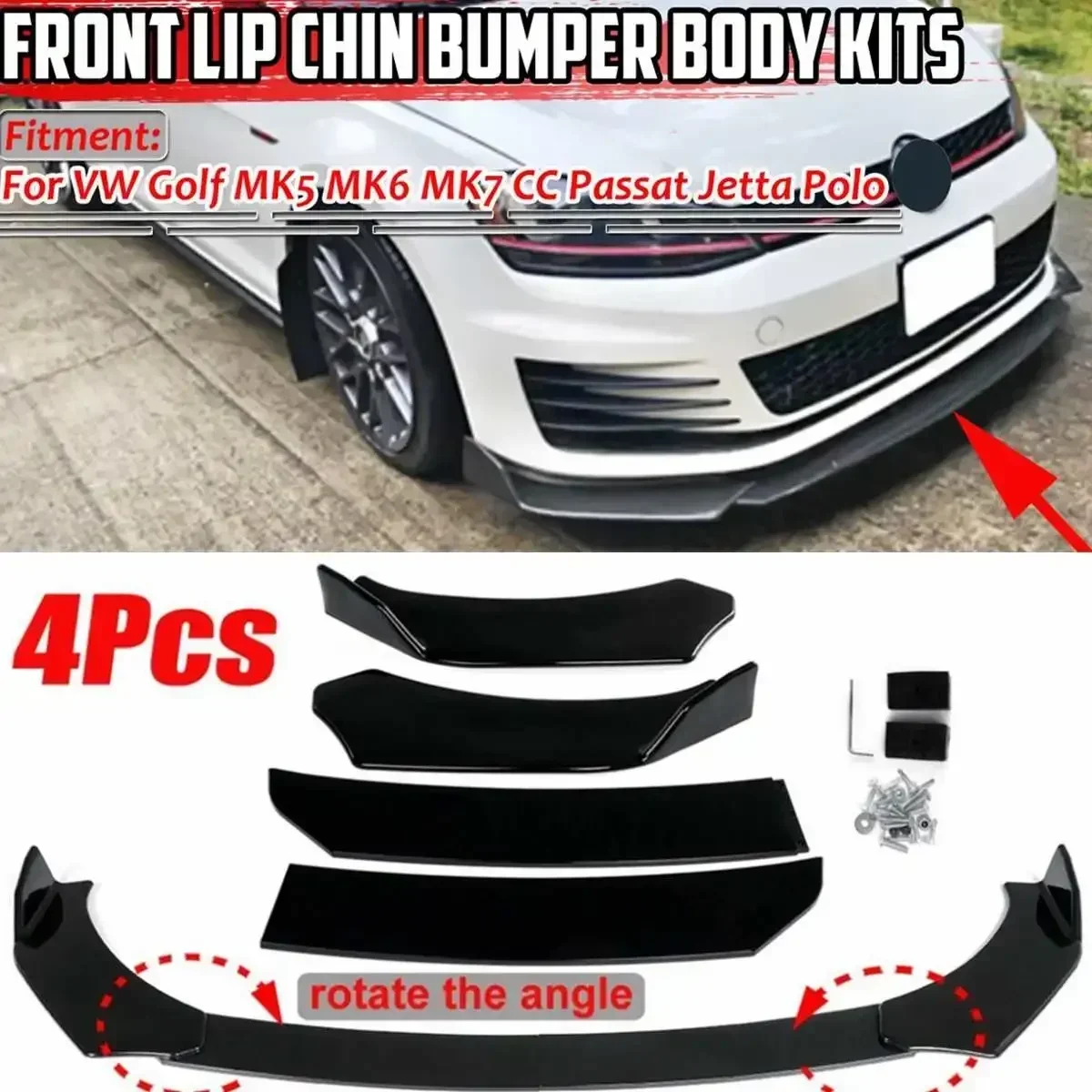 Car Front Bumper Splitter Lip Spoiler Bumper Diffuser Lips Universal For SEAT LEON FR 5F MK3 MK3.5 MK5 For Ibiza 6J 6L Body Kit