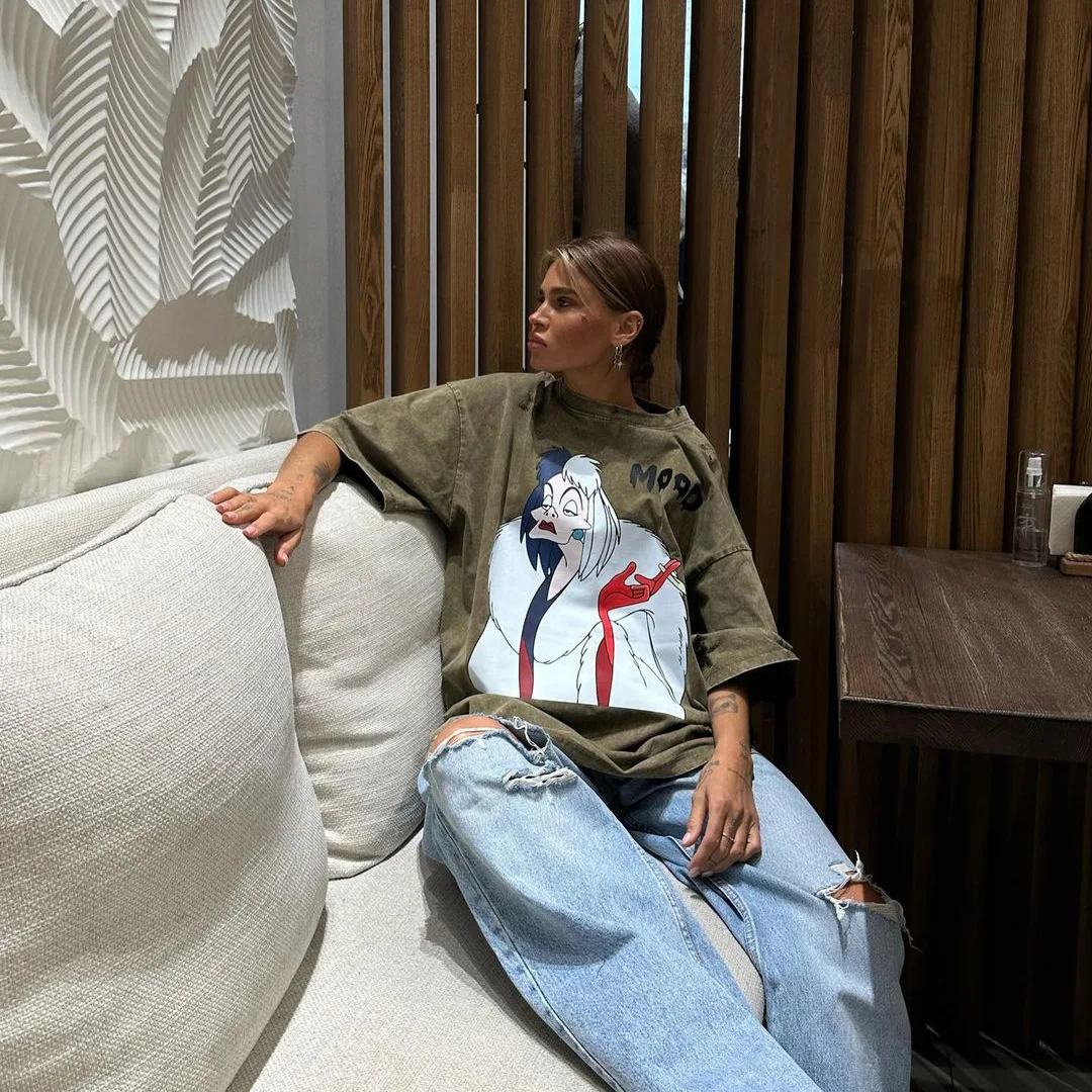 Women‘s Comics Print Short Sleeve T-Shirt, Casual Tops, Loose Style 2025, Long Tees Woman Summer