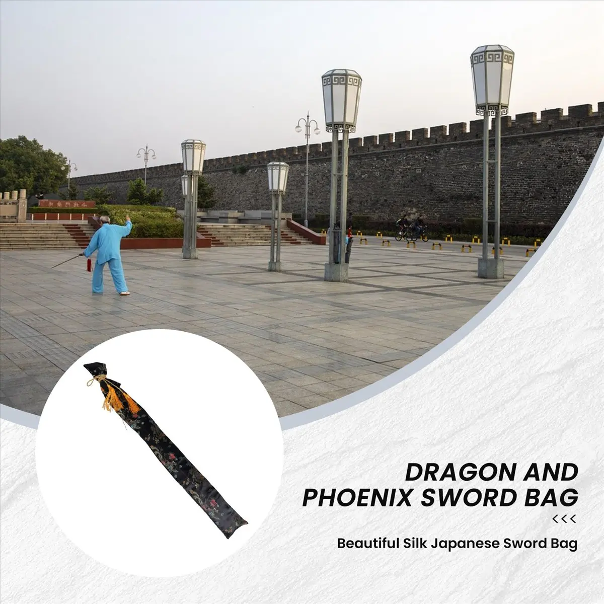 MALL 135cm Dragon and Phoenix Katana Samurai Sword Bag Tissu Black view 4