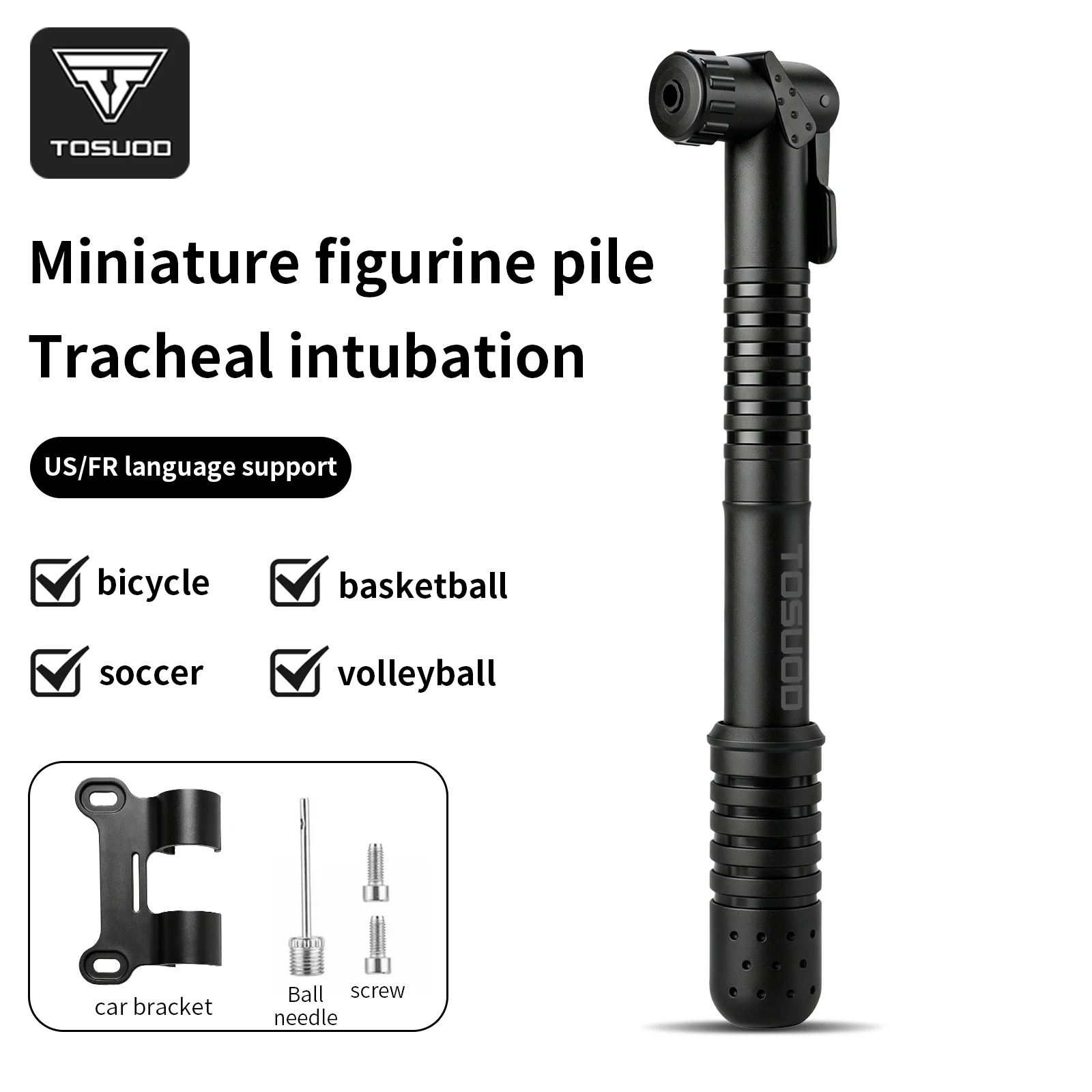 TOSUOD Mini-Handfahrradpumpe, tragbarer Fahrradreifenfüller, passend für Presta- und Schrader-Ventile, mit Halterung für Sportbälle