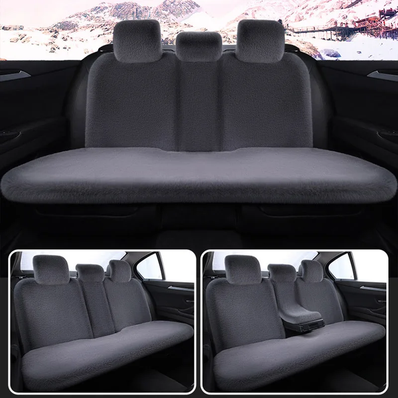 

5PCS Faux Rabbit Fur Seat Covers For Cars Full Sets Women Unviersal Sheepskin Seat Cover Long Wool Auto Cushion