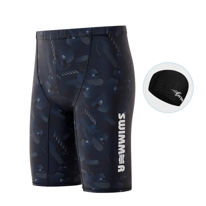 Men Swimming Trunks Male Shorts Waterproof Competition Swim Equipment with Cap Case Trunks Briefs Swimwear Half Pants