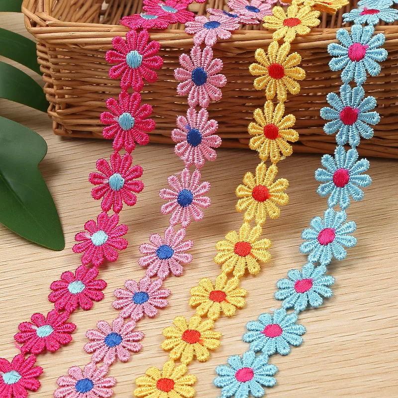 

40Yards 25mm Daisy Flowers Petals Lace Trim Applique Knitting Wedding Embroidered Diy Patchwork Ribbon Lace Edge Sewing Supplies