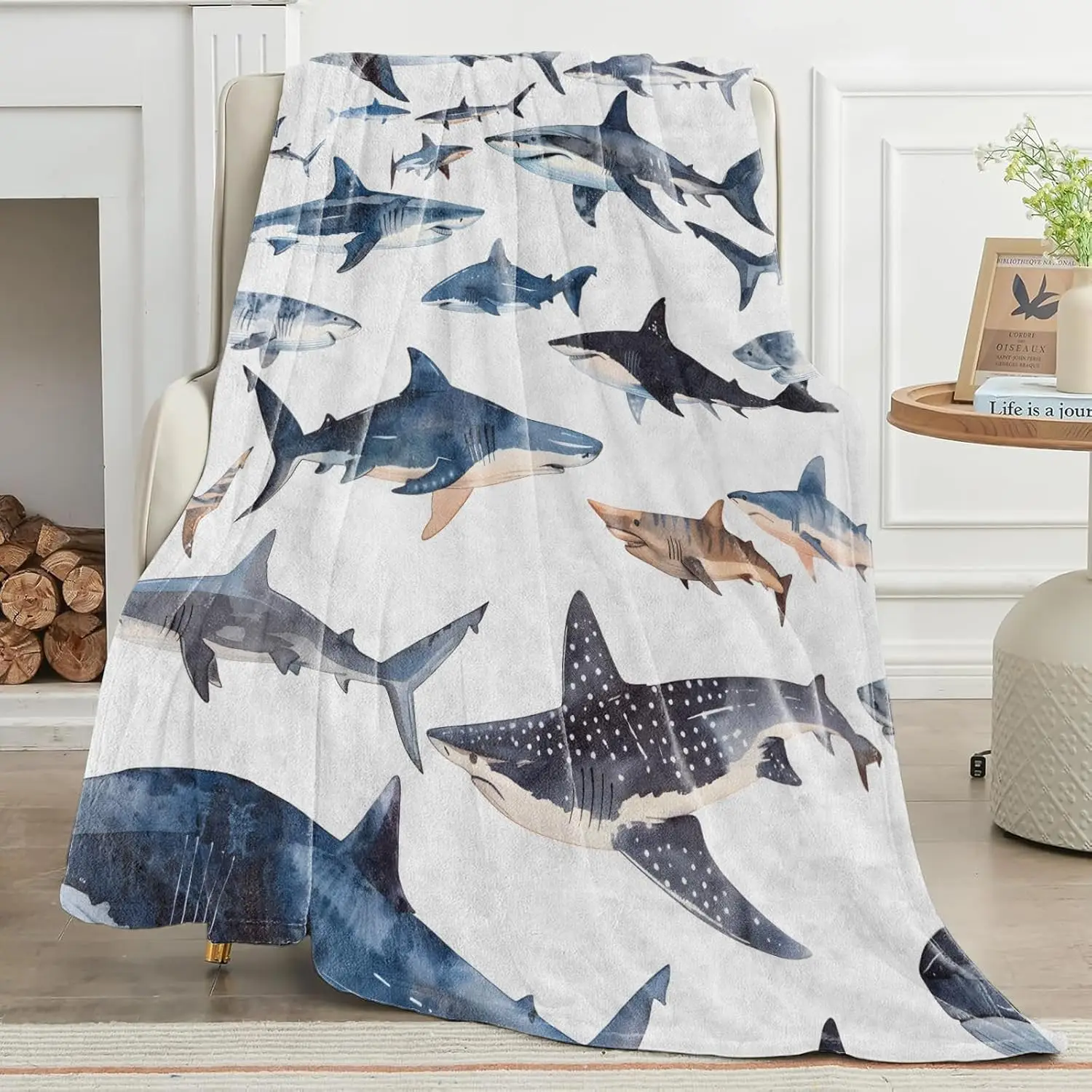Shark Blanket Colorful Realistic Marine Predator Pattern Throw Blankets Lightweight Flannel Ocean Animal Throws for Camping Couc