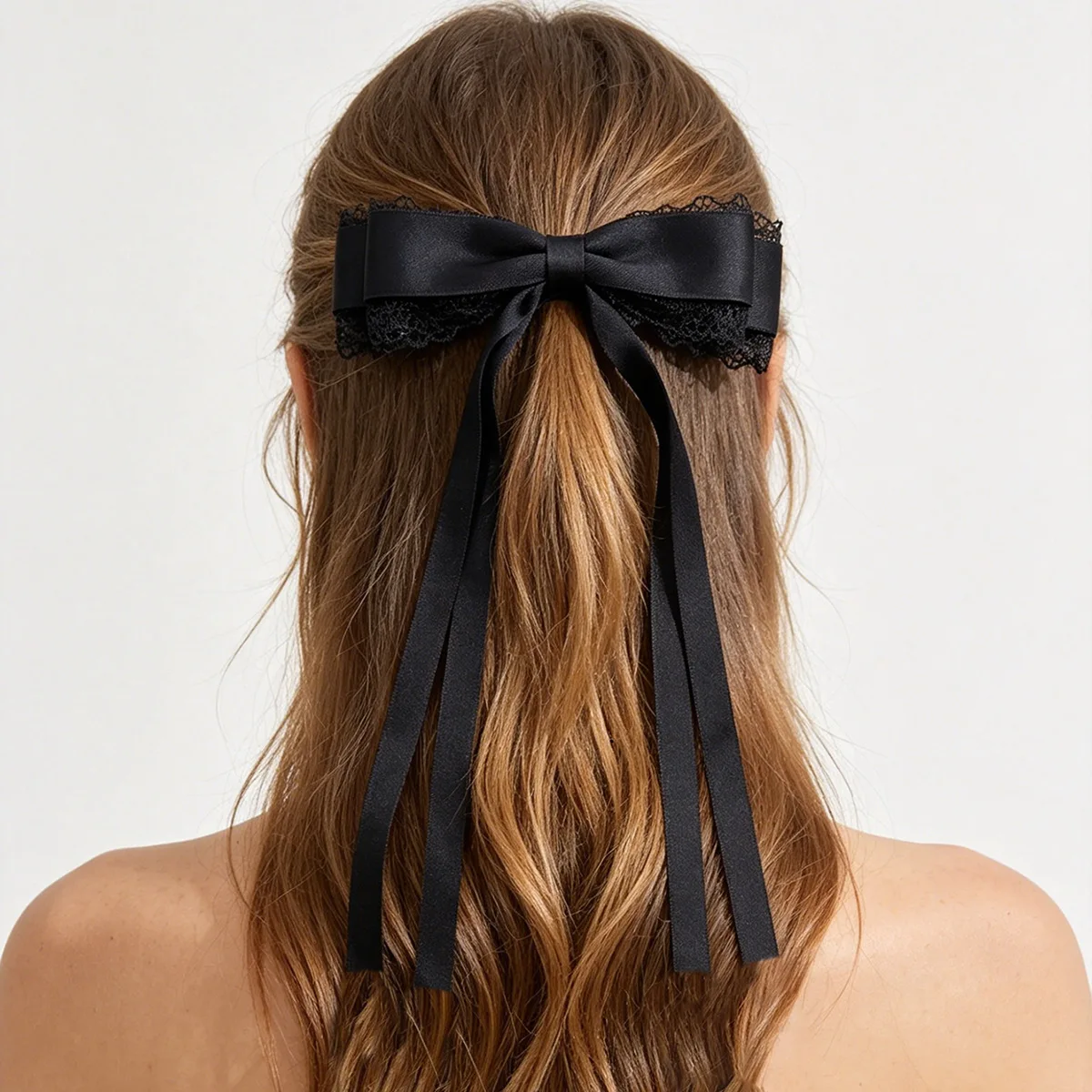 30Pc Dark Lolita Gothic Hair Clips Long Tassel Lace Ribbon Bow Y2K Trend Ladies Side Clips Hair Accessories for Women And Girls
