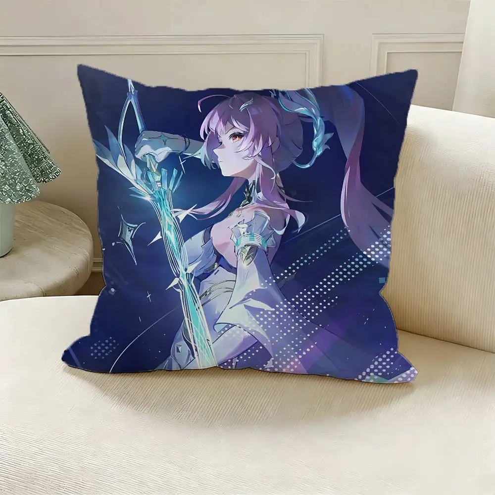 W-WuWa A-Aemeath Polyester Printed Pillow Cover Square 30 35 40 45 50 55 cm Soft for Sofa Bed Car Home Decor