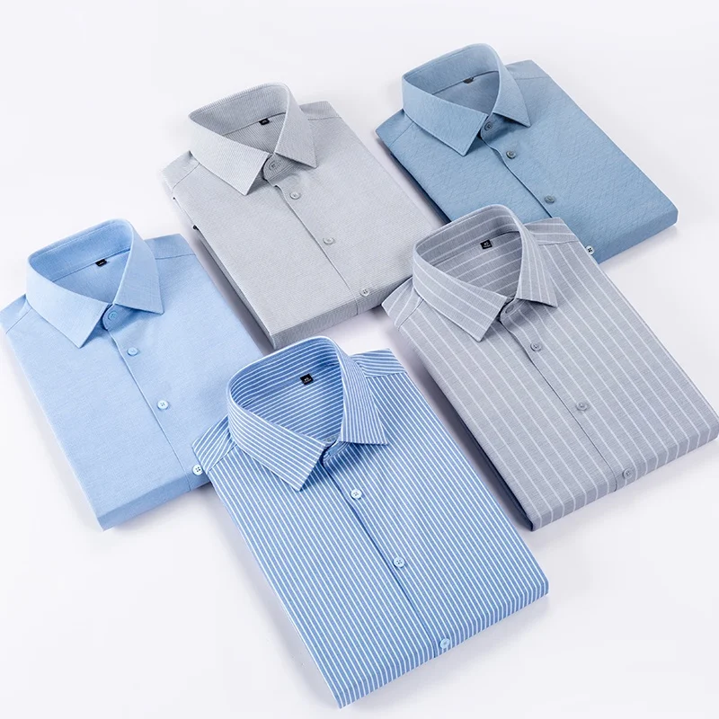 

Easy Care Office Men's Seamless Long Sleeve Shirts Solid Color Striped Stretch Wrinkle Resistant Business Casual Men's Shirts