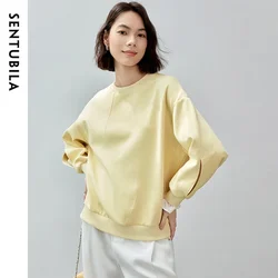 SENTUBILA Casual Cotton Sweatshirt for Women 2024 Autumn Fashion Patchwork Cuffs O Neck Long Sleeve Pullovers Ladies 143A57365X