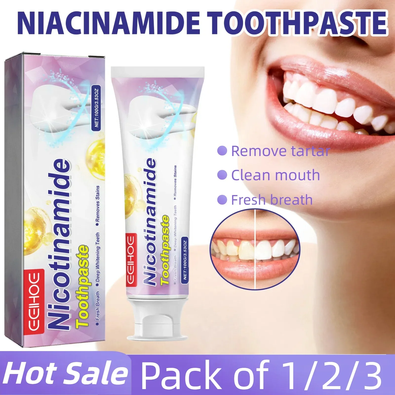 Niacinamide Whitening Toothpaste Tooth Cleaner.Quickly Removes Stains & Debris.Corrects Tooth Color.Reduces Gum Sensitivity