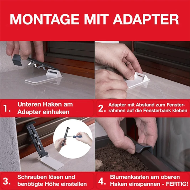 حامل صندوق نافذة قوي ساخن بدون حفر - مجموعة من 4 دعامات تثبيت لصندوق الزهور غير المرئية، ارتفاع قابل للتعديل
