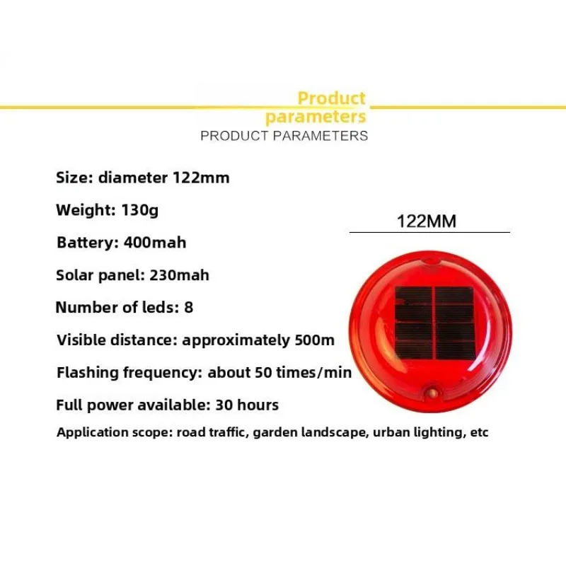 Solar Powered Circular Fence Post Cap Top Light Red Yellow Strobe Flashing Warning Light for Road Barrier Safety Signal Lamp