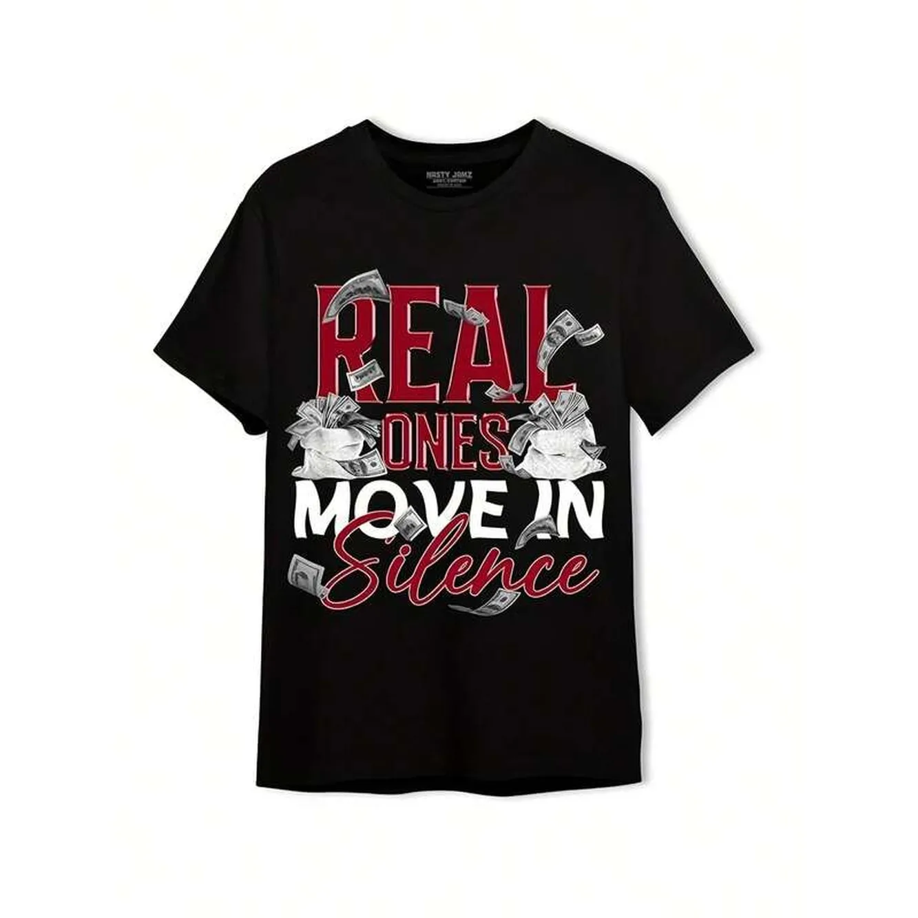 Camiseta gráfica para hombre con estampado de "Real Ones Move In Silence", estampado rojo y blanco llamativo, algodón cómodo, cuello redondo, mangas cortas, estilo bohemio, ideal para el gimnasio y actividades al aire libre, ropa informal para todas las estaciones, camiseta de gimnasio | Camisa Estilo Bohemio | Camisa con Estampado Atrevido