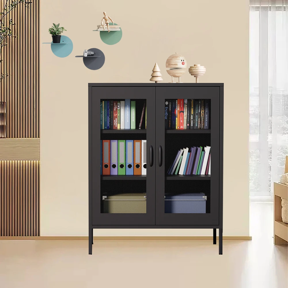 Antique Metal Storage Cabinet with Mesh Doors Steel Display Cabinets with Adjustable Shelves for Bathroom Home Office