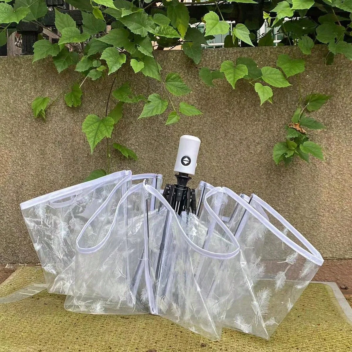 1 piece of compact fully automatic transparent feather umbrella suitable for taking photos couple umbrella windproof rainproof s