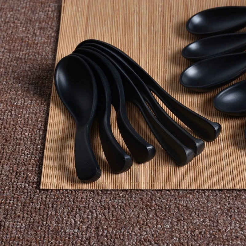 Japanese Imitation Porcelain Pattern Spoon Household Kitchen Accessories Black Melamine Korean Spoon Lamian Noodles Spoon